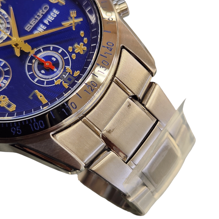 SEIKO セイコー ONE PIECE アニメ 20周年記念モデル 腕時計 メンズ クォーツ アナログ クロノグラフ 5000本限定 シルバー/ブルー 7T92-HBM0 中古 T1