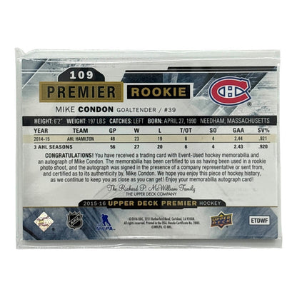 UPPER DECK NHLカード PREMIER MIKE CONDON CANADIENS /375 #109 中古 IT1