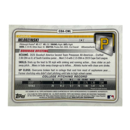 TOPPS MLBカード BOWMAN CHROME CARMEN MLODZINSKI PITTSBURGH PIRATES #CDA-CML 中古 IT2