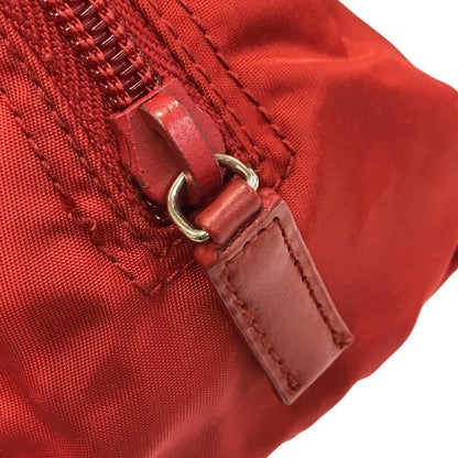 PRADA プラダ コスメポーチ レディース ナイロン 化粧 小物 ファスナー 三角プレート レッド 中古 T1