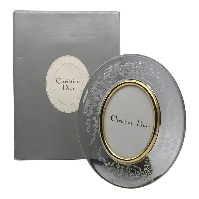 Christian Dior クリスチャンディオール フォトフレーム ガラス 写真立て 楕円 スズラン ゴールド 中古 T1