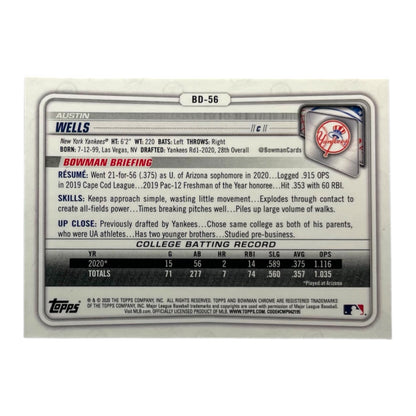 TOPPS MLBカード BOWMAN CHROME 1ST AUSTIN WELLS NEW YORK YANKEES #BD-56 中古 IT2