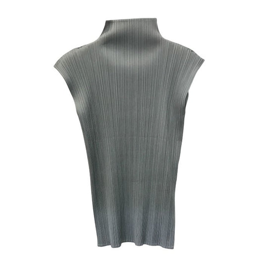 ISSEY MIYAKE イッセイミヤケ カットソー レディース ハイネック ノースリーブ プリーツ トップス グレー Mサイズ PP05-JK603 中古 T1