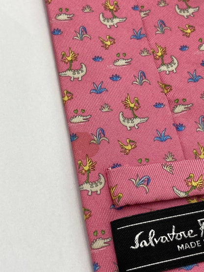 Salvatore Ferragamo サルヴァトーレフェラガモ アニマル ワニ柄 ネクタイ シルク100％ 中古 D4