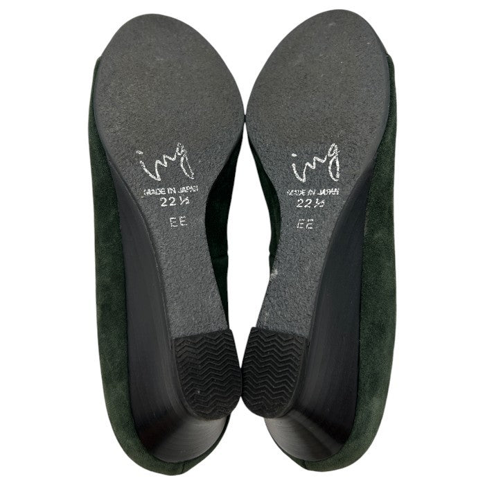 ing イング レザー スエード パンプス 22.5cm EE 本革 靴 シューズ グリーン ブラック 中古 W４