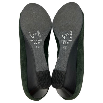 ing イング レザー スエード パンプス 22.5cm EE 本革 靴 シューズ グリーン ブラック 中古 W４