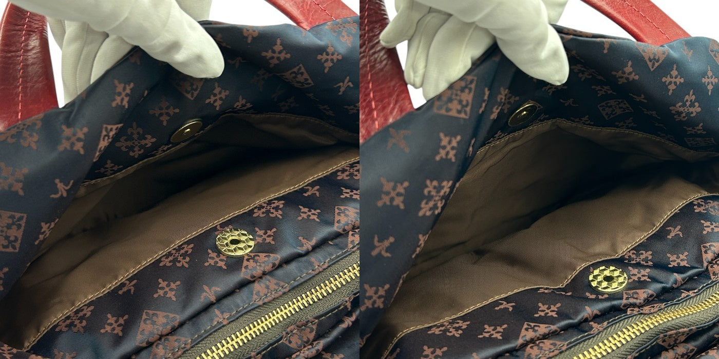 russet ラシット 2WAY ショルダー バッグ 鞄 レザー 総柄 レッド ネイビー 中古 W４