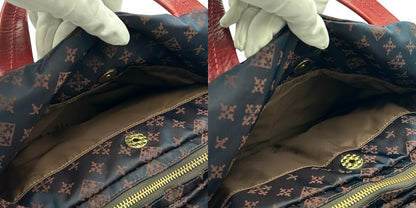 russet ラシット 2WAY ショルダー バッグ 鞄 レザー 総柄 レッド ネイビー 中古 W４