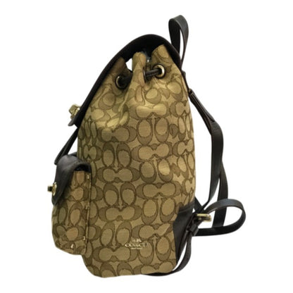 COACH コーチ シグネチャー リュック レディース バックパック デイパック 巾着 ターンロック ベージュ/ブラウン 中古 T1