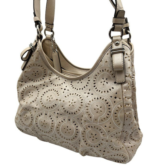 COACH コーチ マディソン マギー パンチングレザー トートバッグ 19625 本革 鞄 ブランド レディース パールベージュ 中古 W４