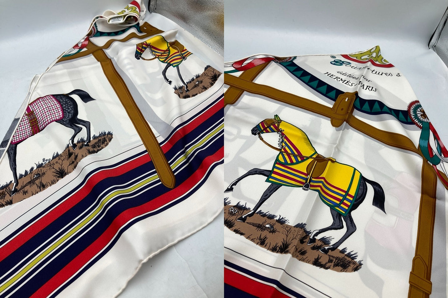 HERMES エルメス トライアングルジェアン Couvertures et tenues de Jour スカーフ 中古 D4
