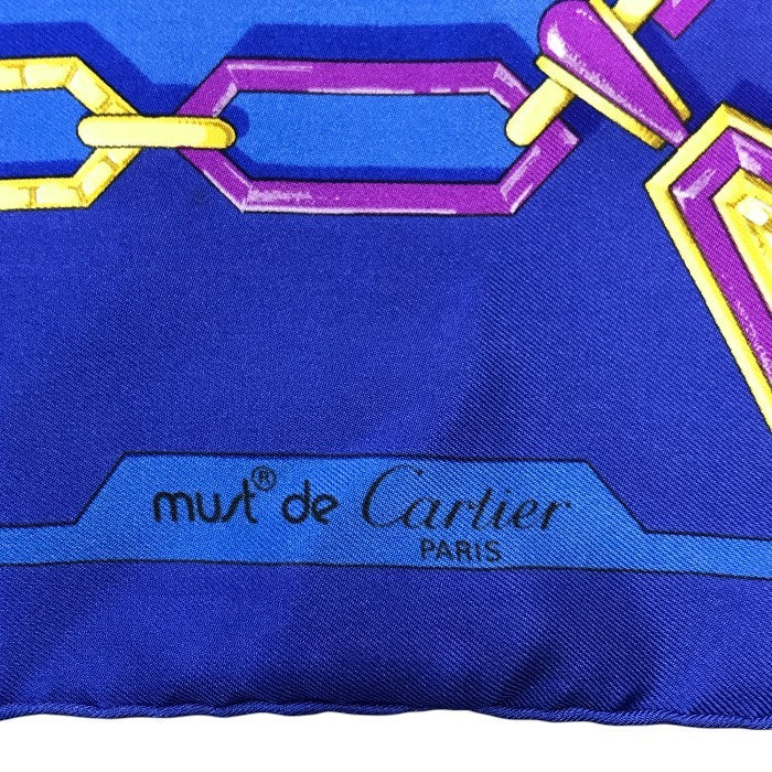 Cartier カルティエ スカーフ レディース mast de Cartier マストドゥカルティエ シルク チェーン柄 ブルー 中古 T1