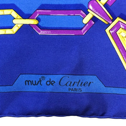 Cartier カルティエ スカーフ レディース mast de Cartier マストドゥカルティエ シルク チェーン柄 ブルー 中古 T1