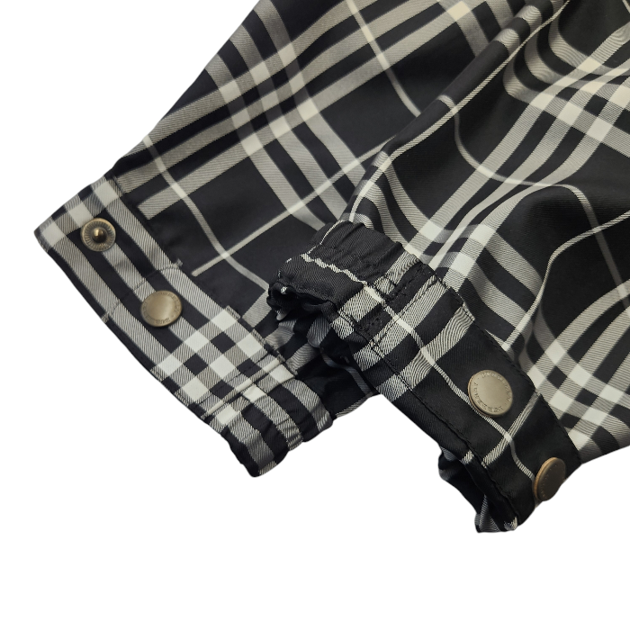 BURBERRY GOLF バーバリーゴルフ ブルゾン レディース 春秋 チェック柄 フルジップ ドローコード メッシュ ブラック/ホワイト Lサイズ BFP79-020-08 中古 T1