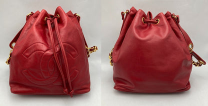 CHANEL シャネル ラムスキン ショルダーバッグ レディース 巾着 チェーンショルダー レッド 中古 D4