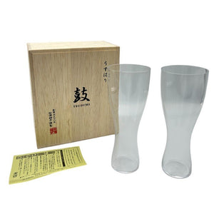 未使用品 松徳硝子 うすはり 鼓 TSUDUMI グラス ペア ビール 酒器 和食器 コップ 中古 W４