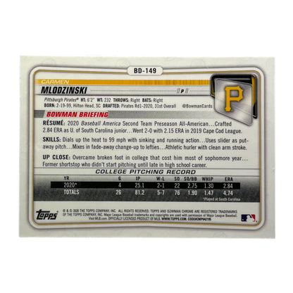 TOPPS MLBカード BOWMAN CHROME 1ST CARMEN MLODZINSKI PITTSBURGH PIRATES #BD-149 中古 IT2