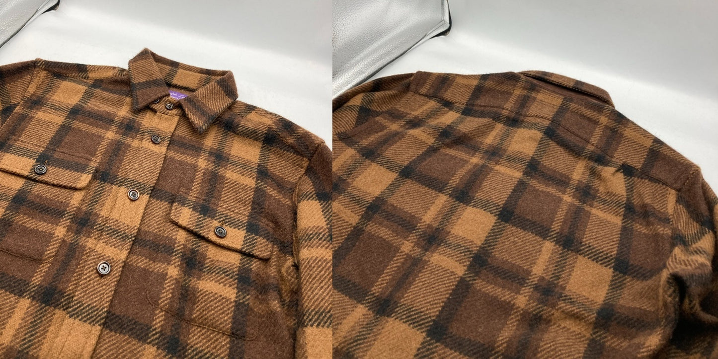 RALPH LAUREN ラルフローレン パープルレーベル キャメルヘア チェックシャツ サイズXS メンズ 中古 D4