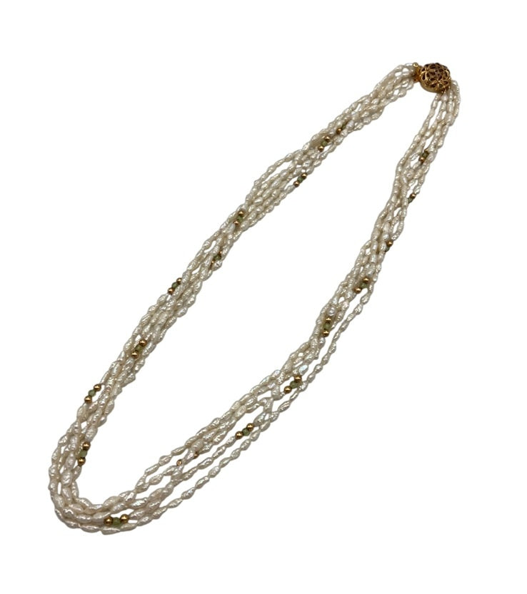 シルバー 5連 淡水パール ネックレス 中古 D4