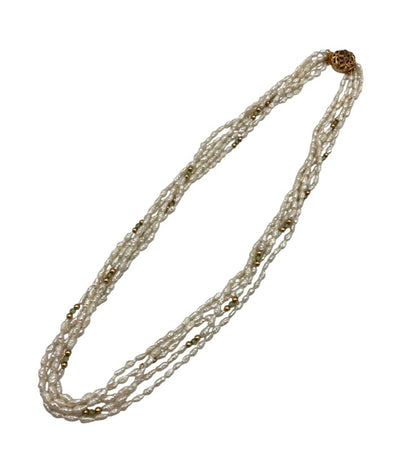 シルバー 5連 淡水パール ネックレス 中古 D4