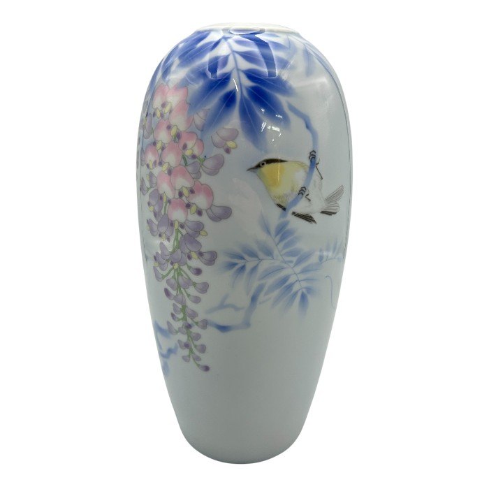 深川製磁 花瓶 下り藤 鳥 有田焼 インテリア 花瓶 中古 W４
