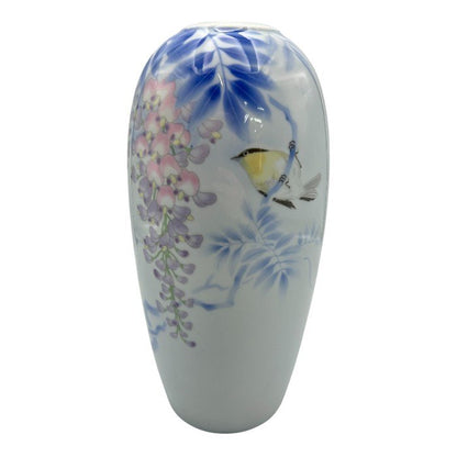 深川製磁 花瓶 下り藤 鳥 有田焼 インテリア 花瓶 中古 W４