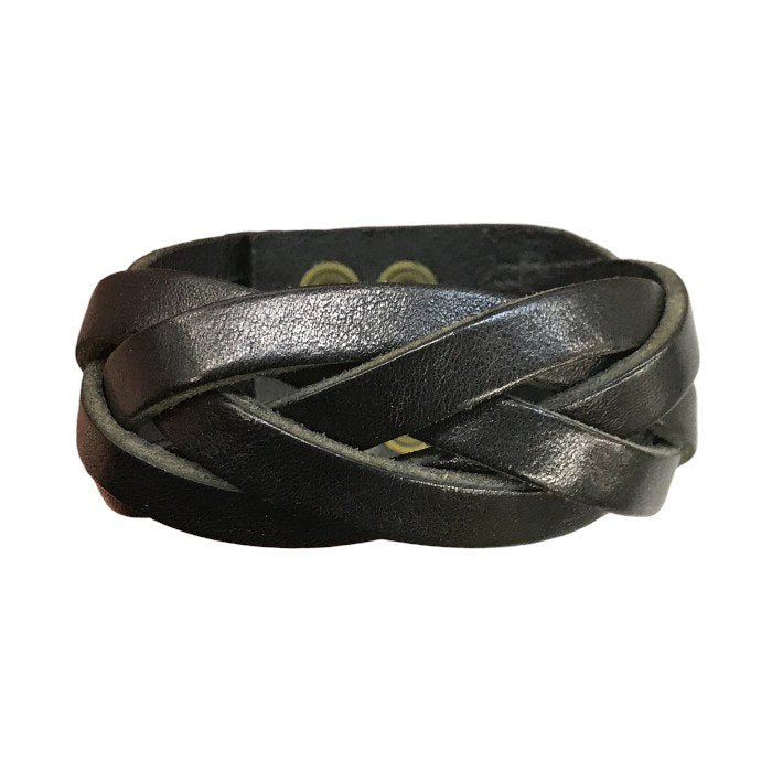 YVES SAINT LAURENT イヴサンローラン ブレスレット メンズ レザー 編み込み バングル スナップボタン ブラック 中古 T1