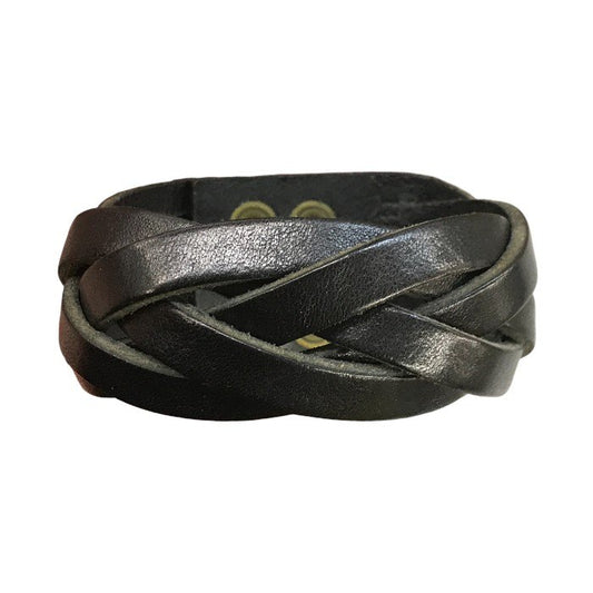 YVES SAINT LAURENT イヴサンローラン ブレスレット メンズ レザー 編み込み バングル スナップボタン ブラック 中古 T1