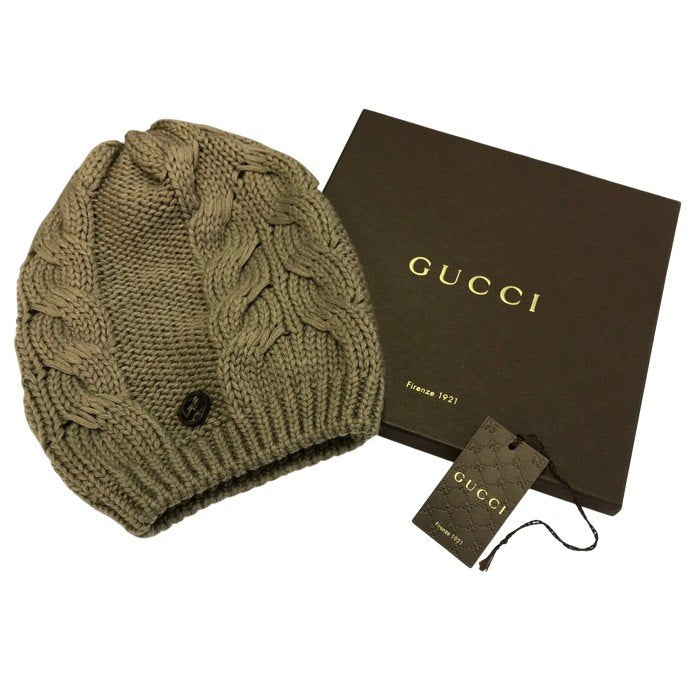 GUCCI グッチ ビーニー ユニセックス ウール ニット帽 インターロッキングG ケーブル編み 無地 シンプル ベージュ Mサイズ 300052 4G206 中古 T1
