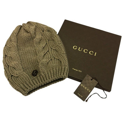 GUCCI グッチ ビーニー ユニセックス ウール ニット帽 インターロッキングG ケーブル編み 無地 シンプル ベージュ Mサイズ 300052 4G206 中古 T1