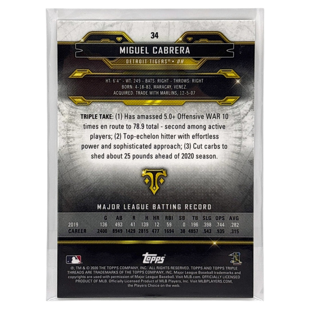 TOPPS MLBカード TRIPLE THREADS MIGUEL CABRERA DETROIT TIGERS /99 #34 中古 IT1