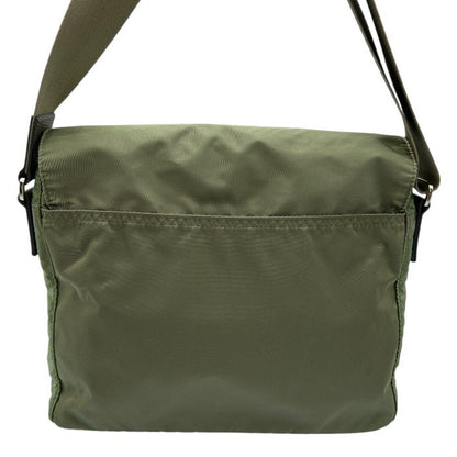 LONG CHAMP ロンシャン ショルダーバッグ 鞄 肩掛け 斜め掛け カーキ レザーロゴ レディース ナイロン 中古 W４