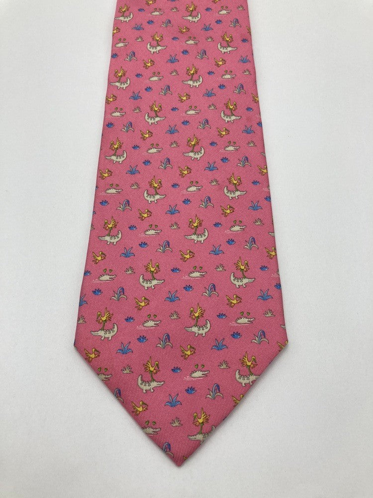 Salvatore Ferragamo サルヴァトーレフェラガモ アニマル ワニ柄 ネクタイ シルク100％ 中古 D4