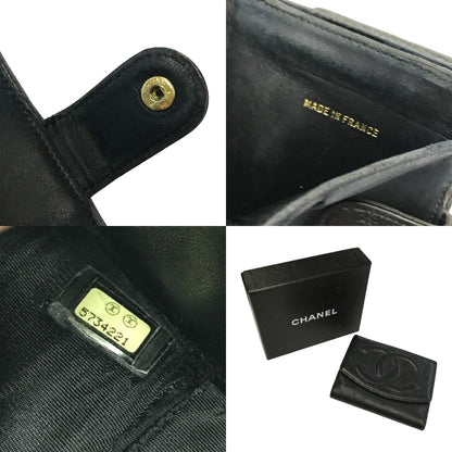 CHANEL シャネル カンボンライン キャビアスキン 財布 レディース レザー 2つ折り ダブルホック ココマーク 小銭入れあり ブラック 中古 T1