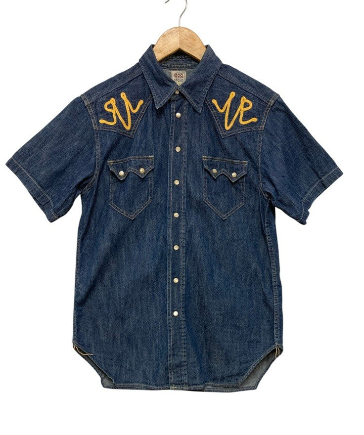 THE REAL McCOY’S ザリアルマッコイズ 600 RANCH 刺繍 ウエスタン デニムシャツ 半袖 サイズ15 メンズ 中古 D4