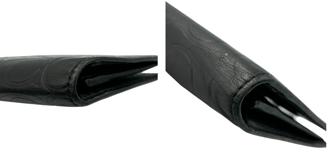 COACH コーチ シグネチャー エンボスドレザー レザー 2つ折り長財布 本革 財布 ブラック 収納 小銭入れ カード入れ 札入れ 中古 W４