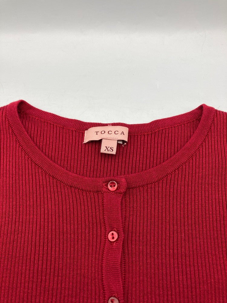 TOCCA トッカ シルク混 カーディガン サイドリボン 401587 サイズXS ボルドー 中古 D4