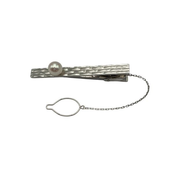 K14WG パール ネクタイピン チェーン付 中古 D4