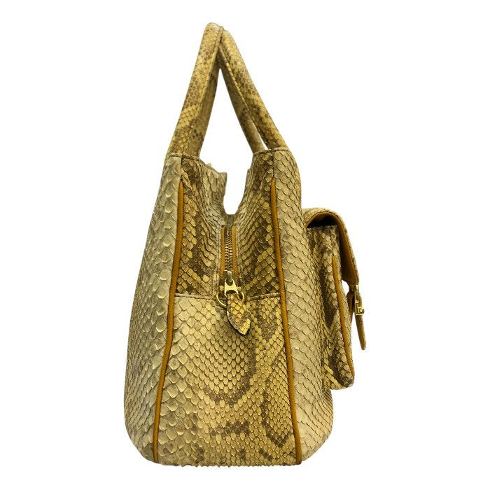 WEL Exotic Leather ハンドバッグ レディース パイソン ヘビ革 2way ショルダーバッグ 日本製 ベージュ 中古 T1