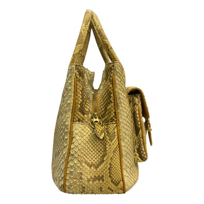 WEL Exotic Leather ハンドバッグ レディース パイソン ヘビ革 2way ショルダーバッグ 日本製 ベージュ 中古 T1