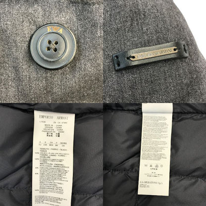 EMPORIO ARMANI JEANS エンポリオアルマーニ ジーンズ ダウンコート メンズ ハーフ ロング シンプル 無地 グレー Sサイズ L15GK 中古 T1