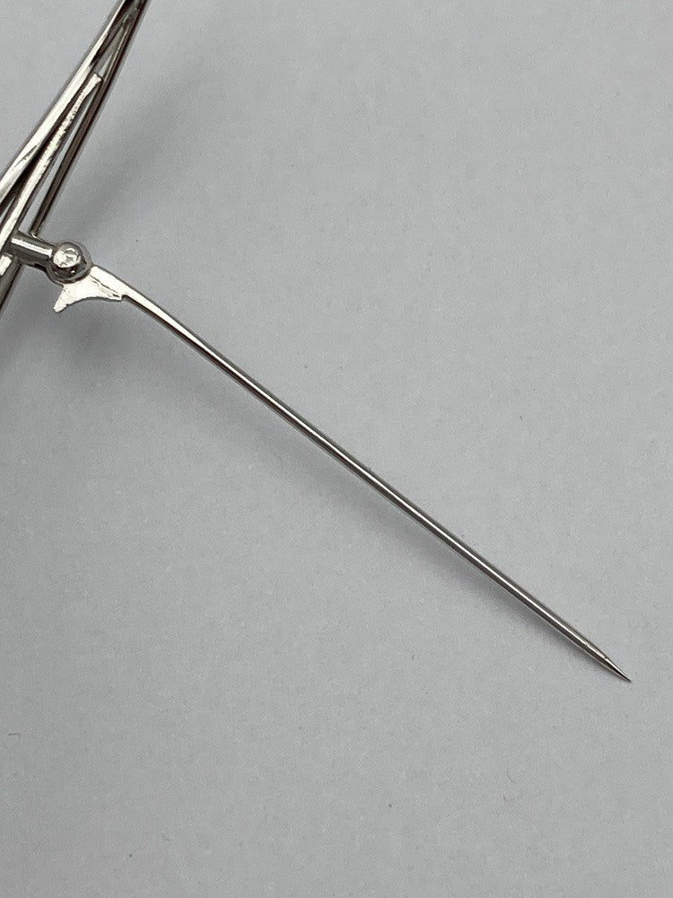 SILVER 6.0mmパール 3連 ブローチ リーフ 中古 D4