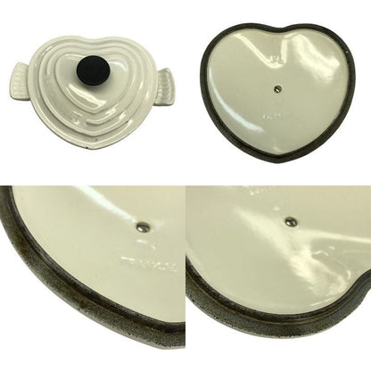 LE CREUSET ル・クルーゼ ココットダムール 両手鍋 2L ハート型 蓋付き 鋳物 ホーロー IH対応 ホワイト 中古 T1