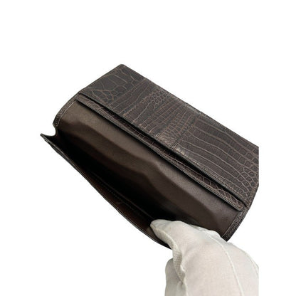 UNITED ARROWS CROCO 長財布 メンズ ワニ革 ブラウン ユナイテッドアローズ クロコダイル 札入れ カード入れ 中古 W1