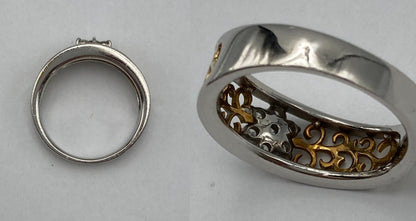 Pt900/K18 ダイヤ0.20ct フラワーモチーフ リング 13号 中古 D4