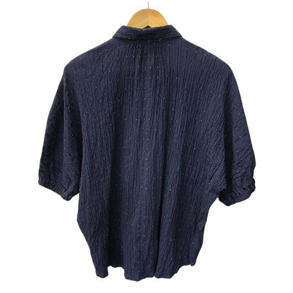 Kasurira カスリラ ブラウス レディース コットン 5分袖 シャツ 袖口ゴム ちりめん風 ネイビー M~Lサイズ 中古 T1