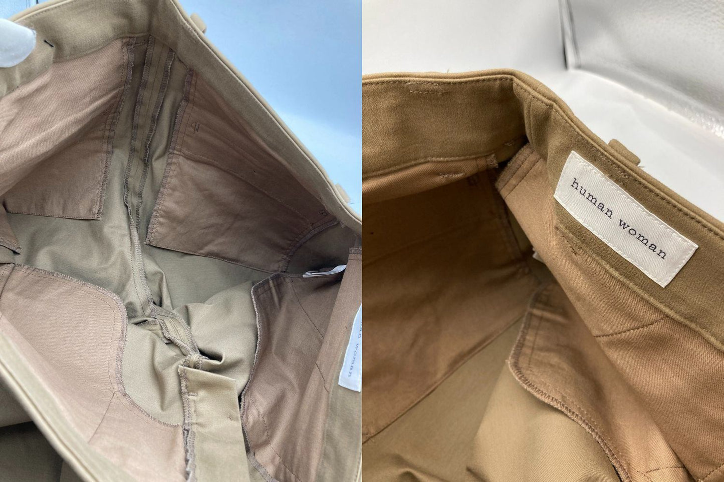 human woman ヒューマンウーマン サテンストレッチ スリムパンツ 077-2230107 サイズL ベージュ 中古 4