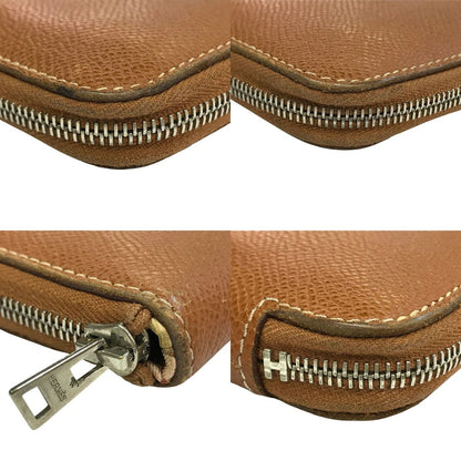 HERMES エルメス アザップロング シルクイン 長財布 レディース ラウンドジップ ファスナー スカーフ柄 ブラウン/オレンジ 中古 T1