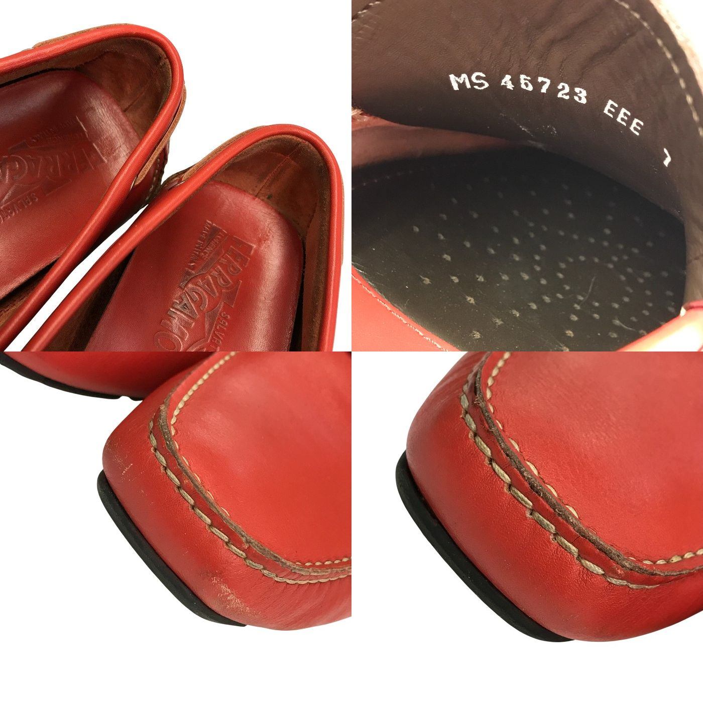 FERRAGAMO フェラガモ ドライビングシューズ メンズ ガンチーニ ローファー レッド 7サイズ MS45723 中古 T1