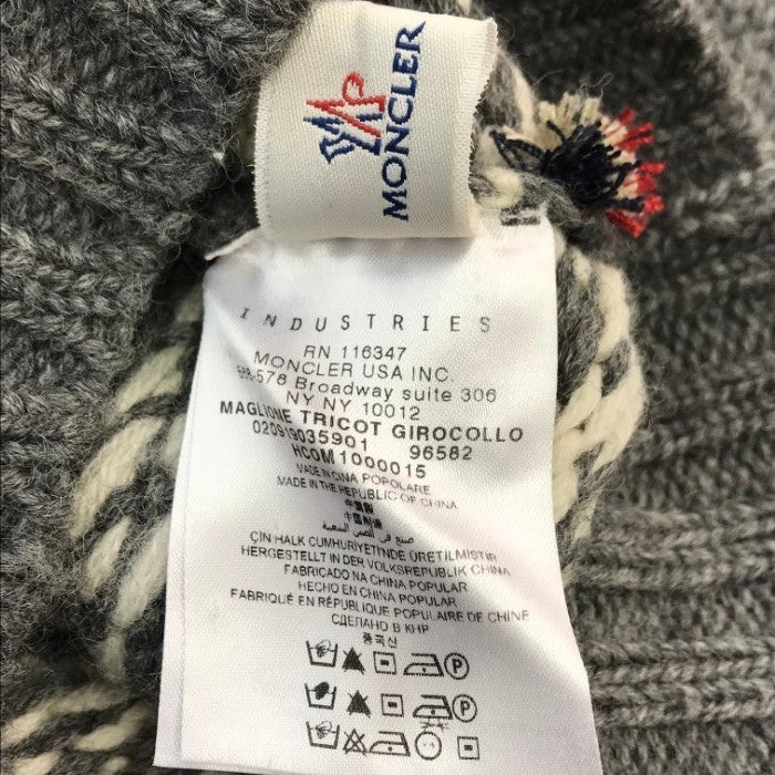 MONCLER モンクレール MAGLIONE TRICOT GIROCOLLO セーター メンズ ウール 厚手ニット ノルディック柄 雪の結晶 グレー Lサイズ 020919035901 中古 T1